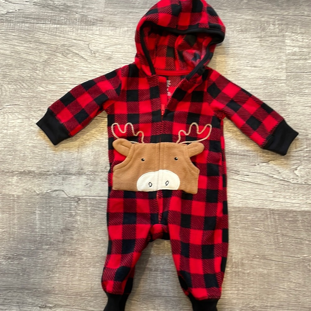 Buffalo Check Reindeer Fleece Onesie Size 3 Months